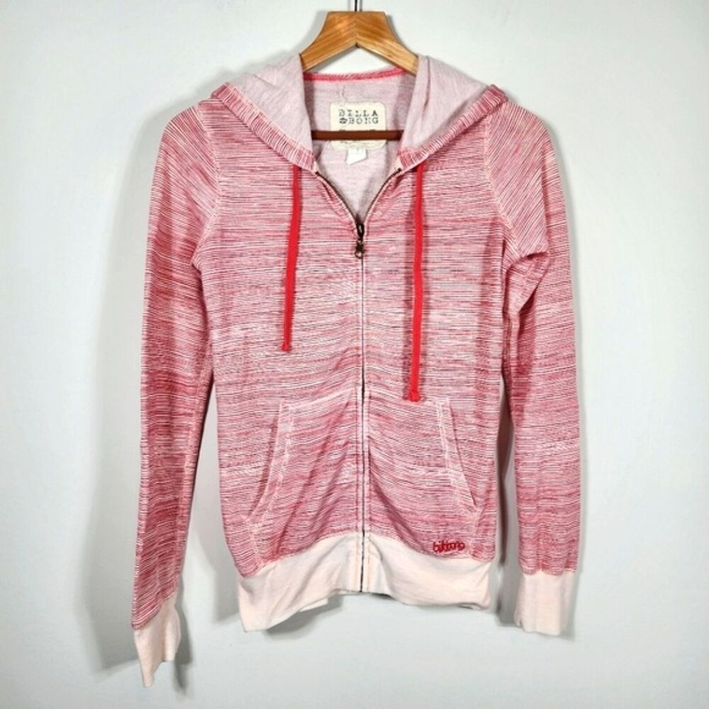 Red Striped Full Zip Billabong Long Sleeve Hoodie Size Small